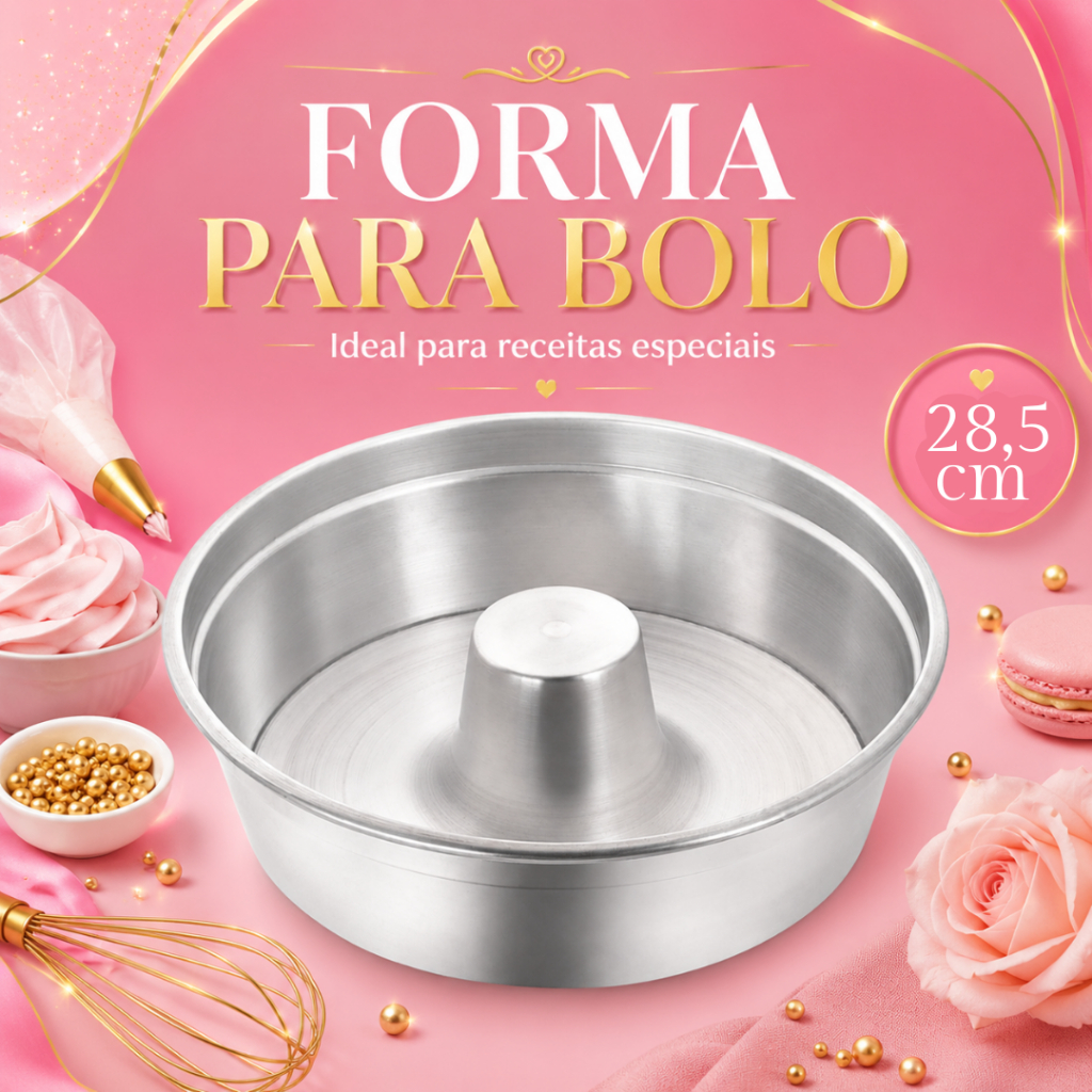 Forma Assadeira de Bolo com Furo Redondo 30 cm Alumínio Forma de Bolo Furo, Forma bolo Grande, Forma de Pudim