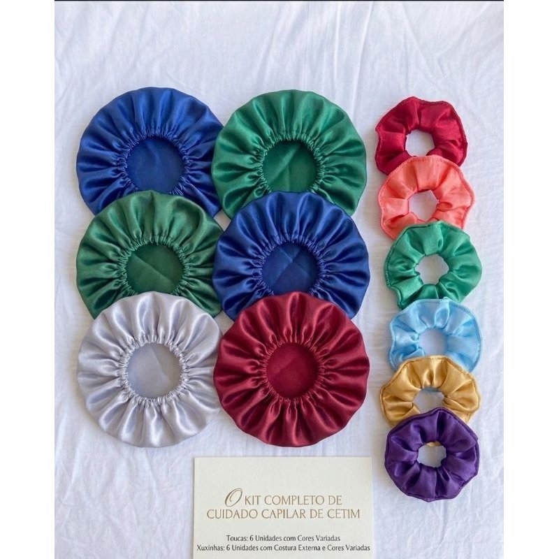 Kit Touca de Cetim Anti-frizz para Dormir + Xuxinha Scrunchie - Protege seu Cabelo