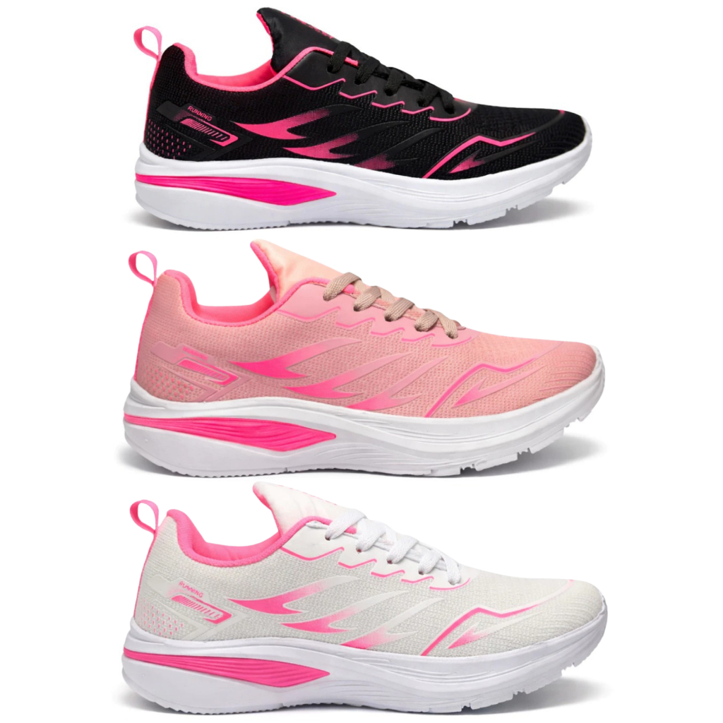 Kit 3 Pares Tenis Feminino Esportivo Academia Treino Corrida