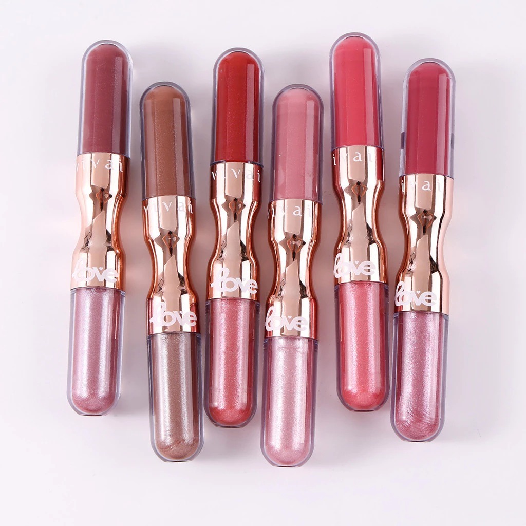Gloss Duo Matte & Brilho – 6 Cores Lindas - 2 em 1 - Alta Pigmentação Longa Duração Super Brilho + Efeito Matte