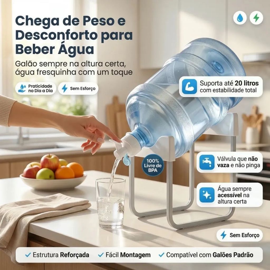 Kit Suporte Para Galão + Torneira Filtro de Água Bebedouro De Água Potável 20 Litros Duhome
