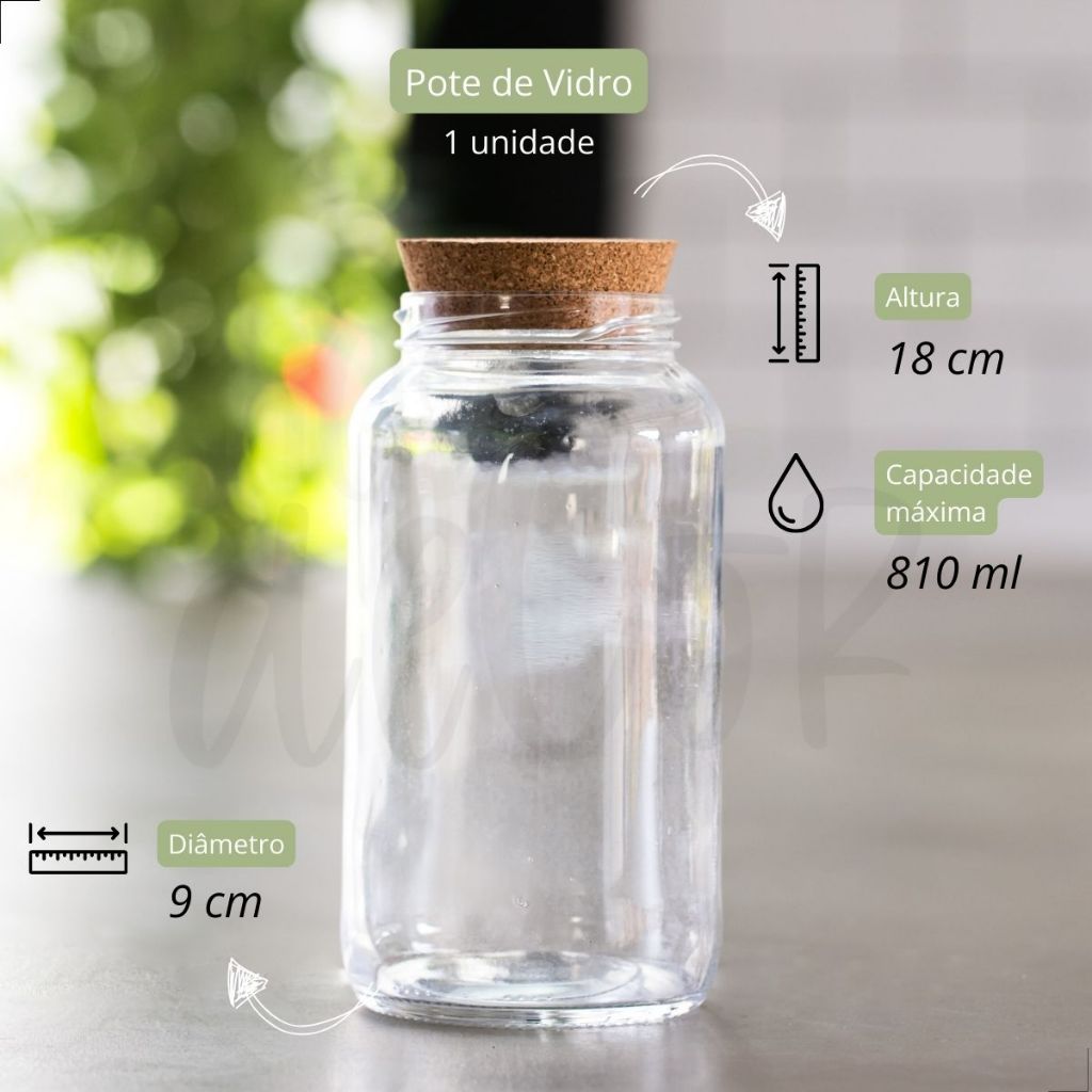 Detalhes do Pote de Vidro Cappuccino 810 ml Com Tampa Rolha Cortiça| Mantimento