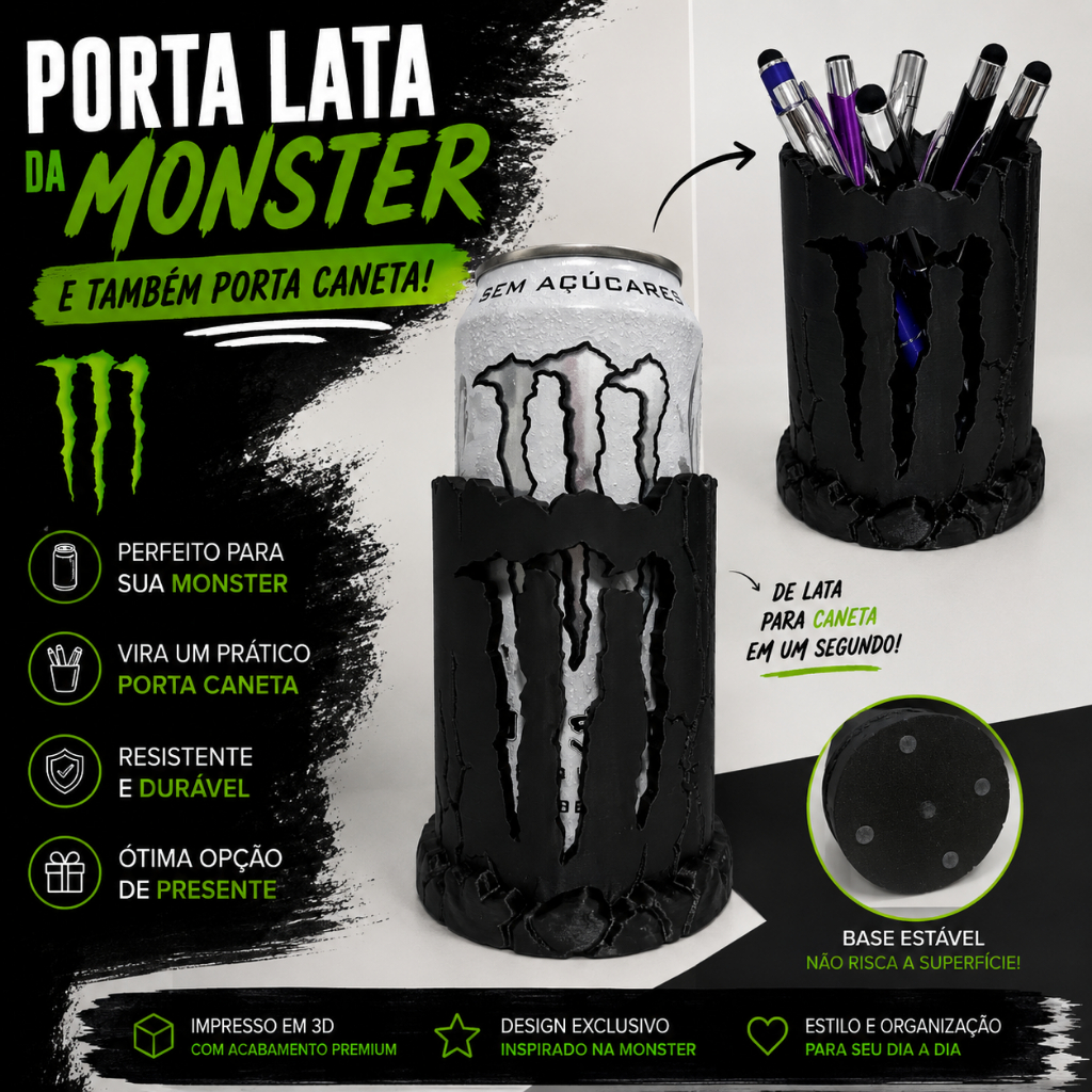 Porta Lata Monster 3D + Porta Caneta | Design Exclusivo Decorativo