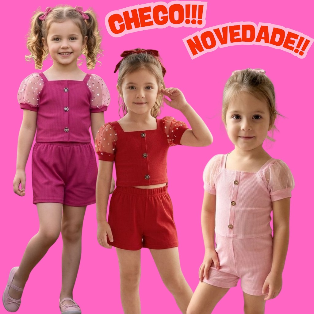 Conjuntos Infantil Feminino Menina Cropped e Short Tam 2 ao 8  EN VARIEDADE DE CORES