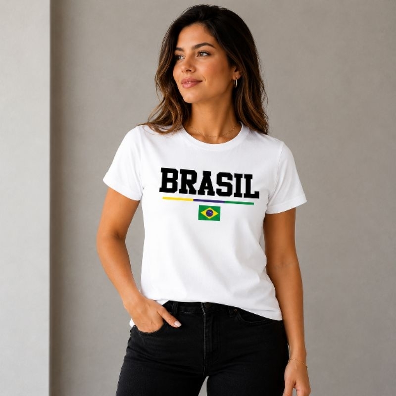 CAMISETA BRASIL ALGODAO COPA DO MUNDO BRASIL FEMININA