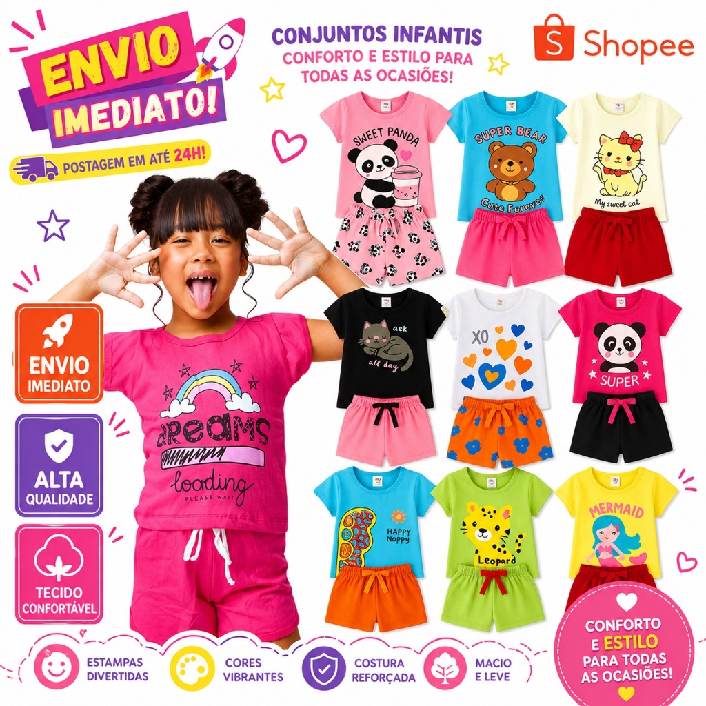 Kit Infantil Menina 4 ou 2 Peças Roupa Infantil Feminino Conjuntos Sortido Pijama Infantil Menina