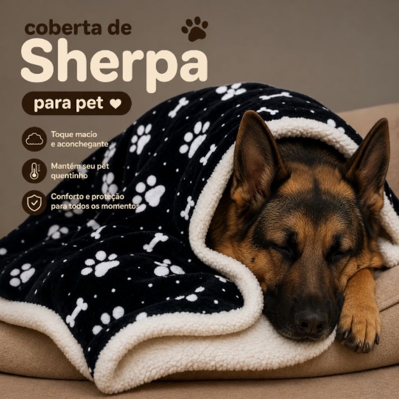 Mantinha Pet com Sherpa+ travesseiro pet Coberta Antialérgica 0,75m x 1,10m