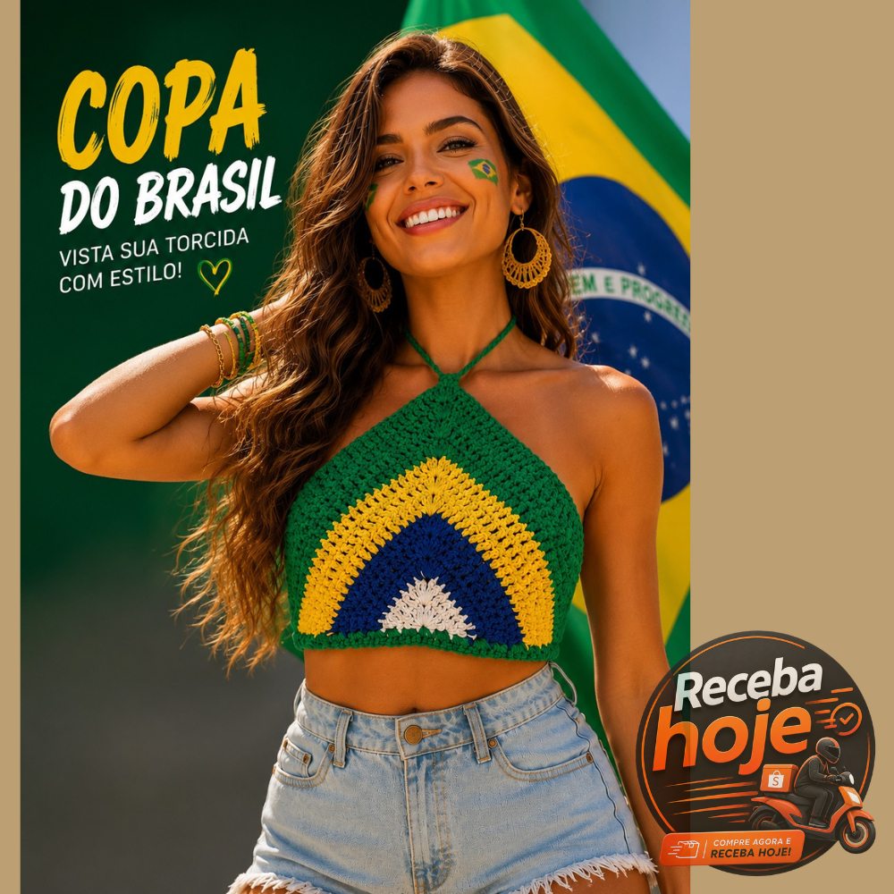 Cropped Crochê Brasil Feito a Mão Croped Feminino Tricot Artesanal Triangulo Costas Nua Verão Copa