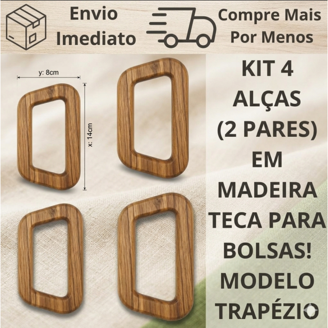 Kit 4 alças / Elos de Madeira Natural Teca para Artesanato Customização Macramê Colar de Mesa, bolsas Crochê/Costura Cri