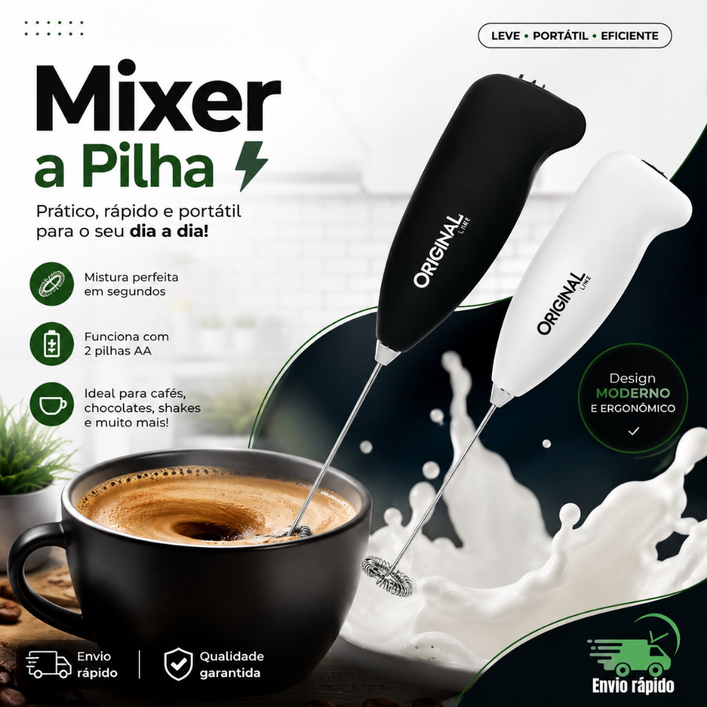 Misturador Mini Mixer Elétrico Batedor Multicolorido Inox Café Chá Bebidas Shake Multiuso Universal