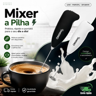 Misturador Mini Mixer Elétrico Batedor Multicolorido Inox Café Chá Bebidas Shake Multiuso Universal