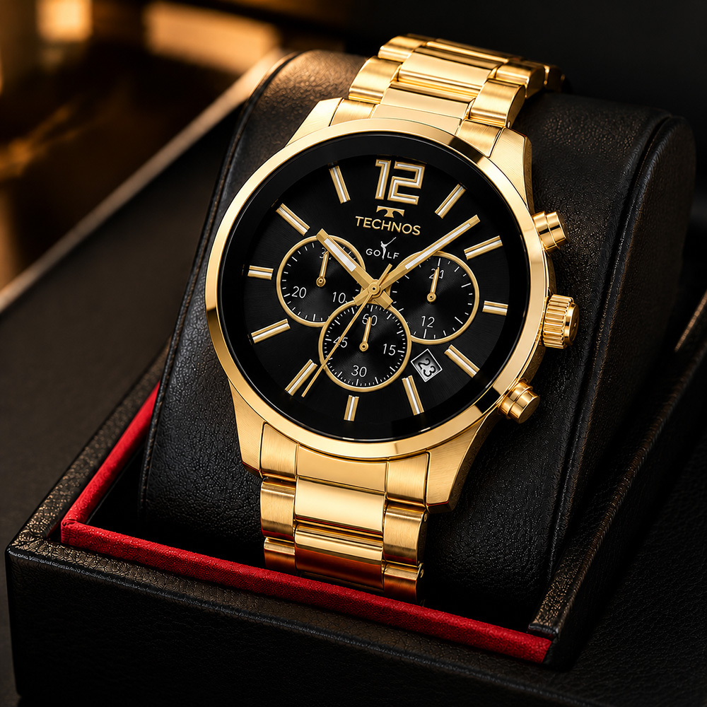 Relógio Technos Masculino Analógico Dourado Original Luxo