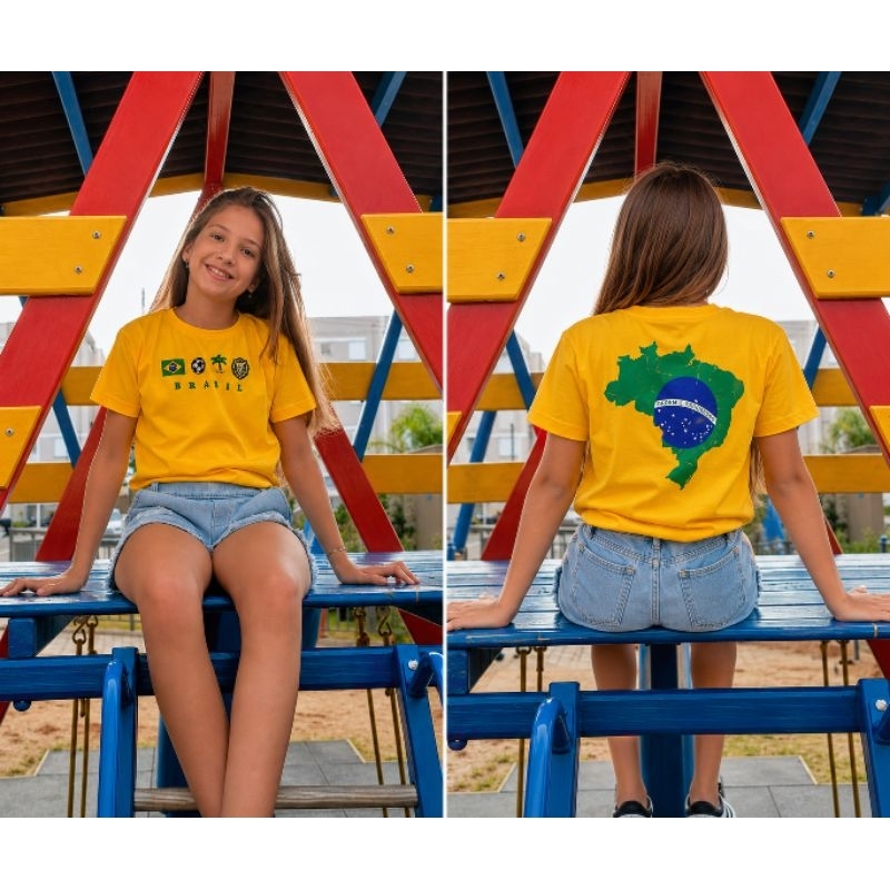 CAMISETA DO BRASIL MENINA FEMININA ESTILO BLOGUEIRINHA TROPICAL COPA 2026