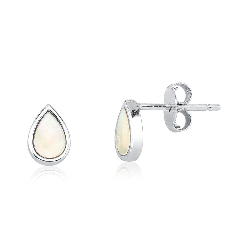 Brinco Feminino de Prata 925 Gota com Madrepérola