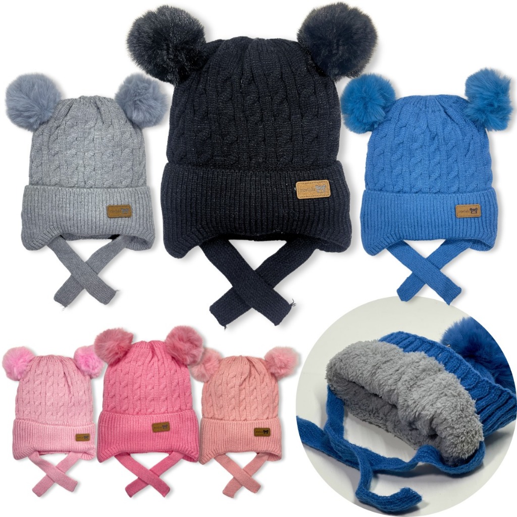 Touca De inverno Frio para Bebe Gorro De Lã Infantil Forrada Pompom Menina Menino Estilo Ovelhinha