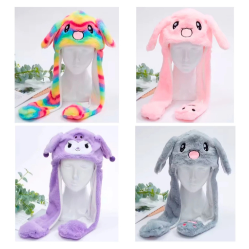 TOUCA LEVANTA ORELHAS MENINA DE BICHINHO PELUCIADA / GORRO MEXE ORELHINHAS INFANTIL DE ANIMAIS ZOO
