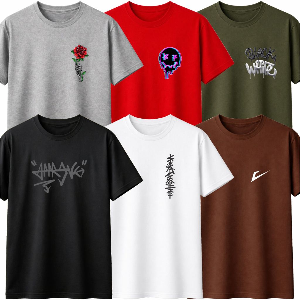 Kit de Camisetas Premium Masculinas Algodão Malha Penteada Fio 30.1 Cores e Estampas Sortidas 30.1