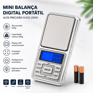 Mini Balança Digital Portátil Alta Precisão 0.01g  200g Joias Ouro Prata Alimentos Labora…