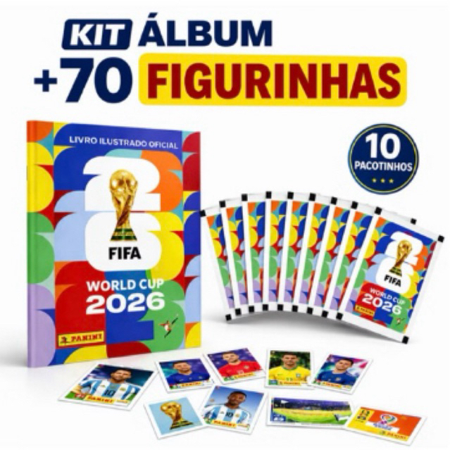 Álbum da Copa + 10 Pacotinhos com 70 Figurinhas Copa Do Mundo 2026 Fifa Capa Flexível Panini Oficial Figurinhas Copa