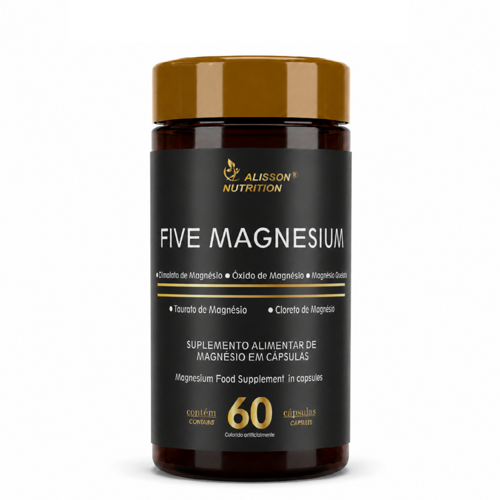 Five Magnesium 5 Magnésio Óxido Taurato Quelato Bisglicinato Cloreto 60cápsulas