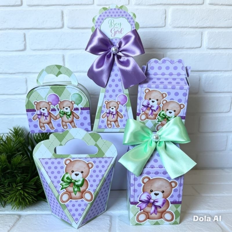 KIT PERSONALIZADO CHÁ REVELAÇÃO VERDE E LILÁS (PEGUE E MONTE) / LEMBRANCINHAS PERSONALIZADAS PARA  CHÁ REVELAÇÃO