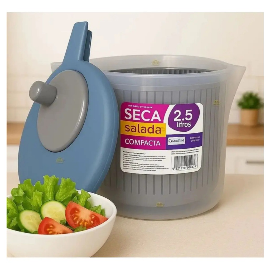 Seca Salada 2,5L Centrífuga Manual Compacta Lava Seca Folhas Verduras Não Ocupa Espaço
