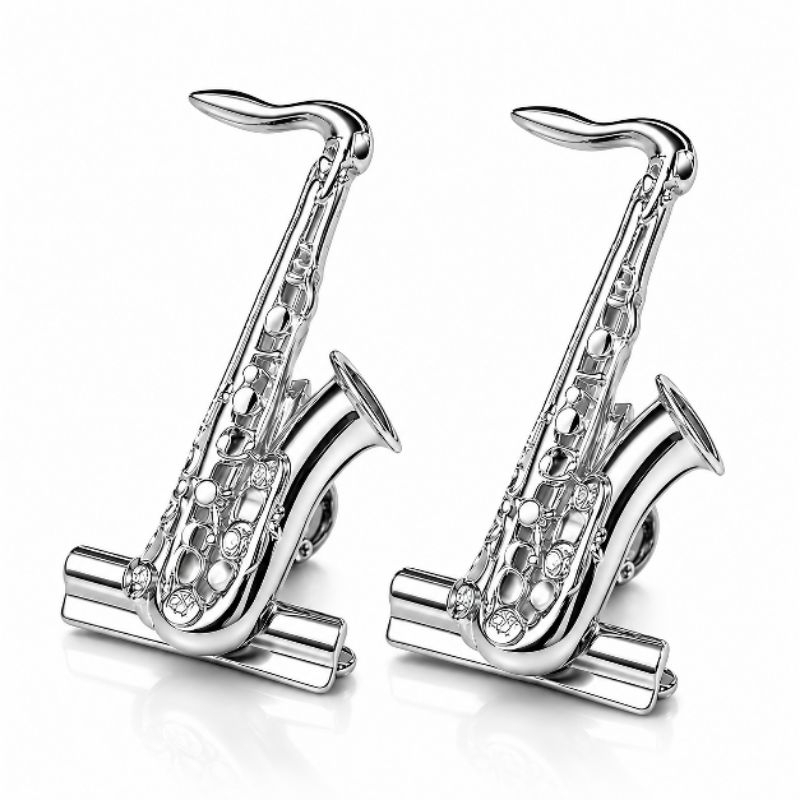 Prendedor de partitura de luxo modelo Sax tenor tonalidade prateada com 2 unidades