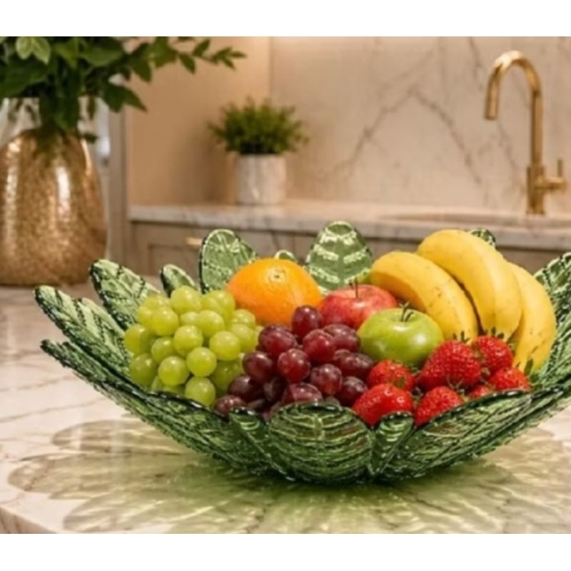 Fruteira Centro de Mesa Vidro Folhas 40cm Vitazza serve tbm para saladeira decoração Fruteira Centro de Mesa Vidro