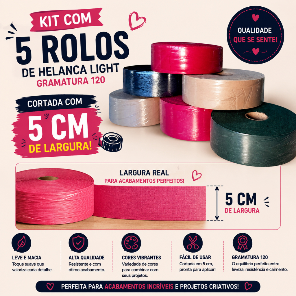 Kit 5 Rolos Helanca Cortada 5cm babado Gramatura 120 Para Tapete Frufru | Envio imediato