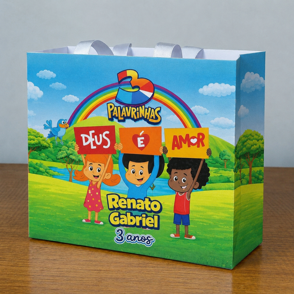 Sacolinha Personalizada 3 Palavrinhas / Lembrancinhas - festa infantil - mimo - Jesus - cristão