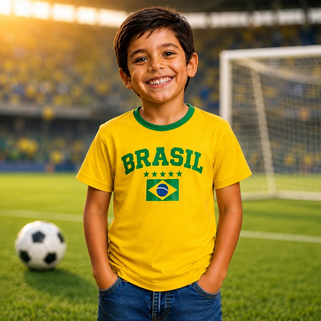 Camiseta Infantil Juvenil Brasil 100% Algodão Luxo Torcida Copa Do 4 ao 16