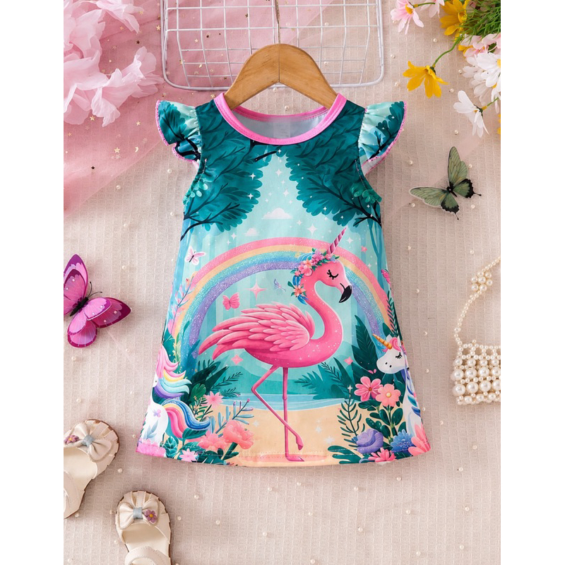 Vestido Casual Simples com Estampa Floral, Decote Redondo e Sem Mangas para Menina Bebê