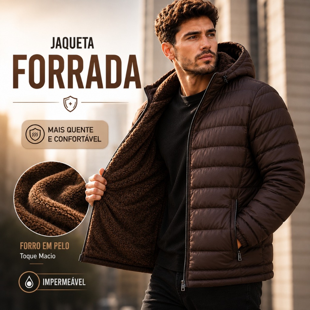 Jaqueta Bobojaco Forrada Casaco Impermeável Peluciada Capuz Removível Zíper Para Inverno Frio Chuva Corta Vento Moto