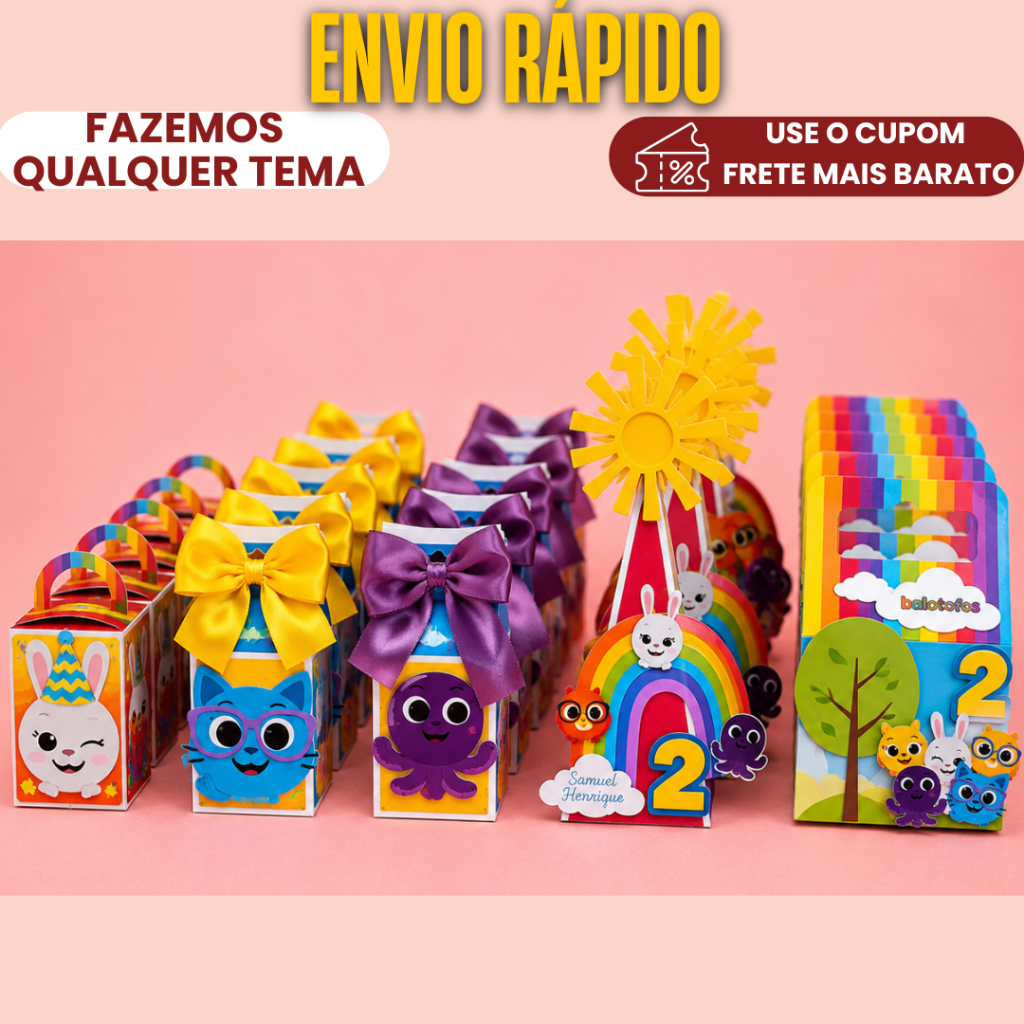 Lembrancinha Personalizada Kit Clássico Bolofofos | APLIQUE 3D/ Caixinhas para aniversário - PEGUE E MONTE