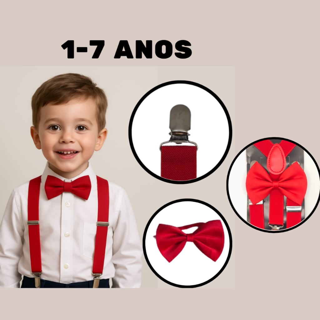 Kit Suspensorio+Gravata Borboleta Ajustavel Infantil Criança Kids Masculino Pajem Festa Casamento