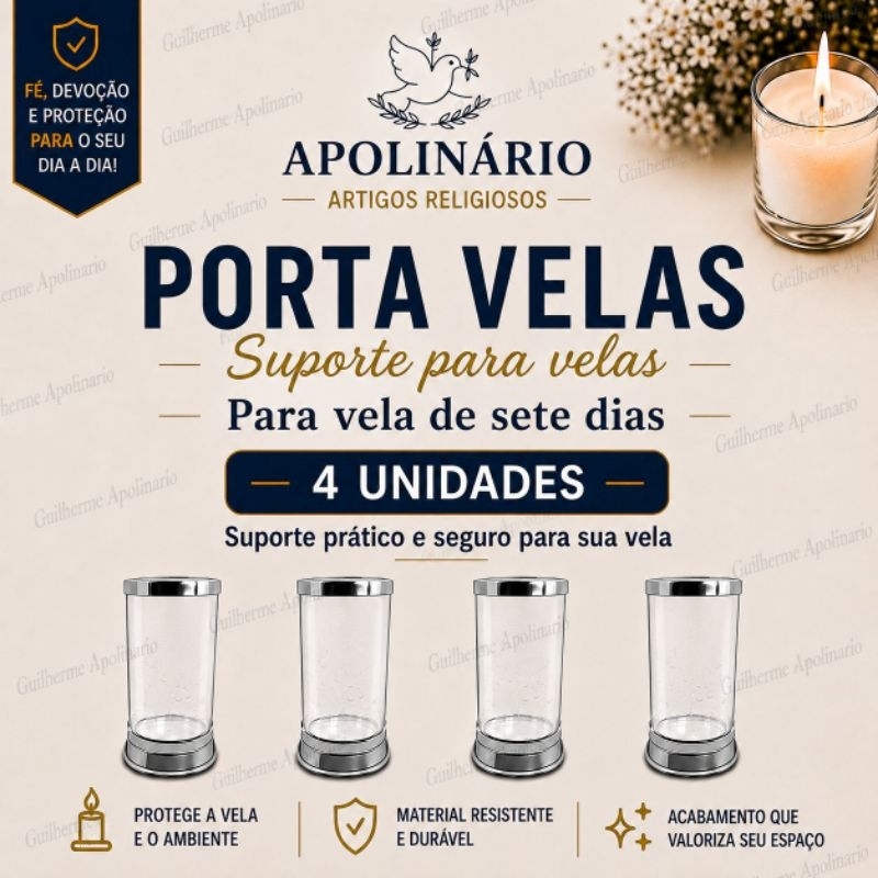 Kit C/ 4 Suporte de Velas, Porta velas de 7 dias, Protetor de Vela