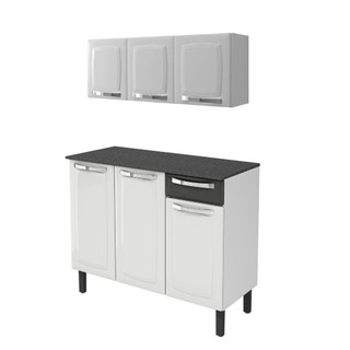 Kit Cozinha Itatiaia Rose Branco 105cm Aço Balcão + Aéreo 3 Portas