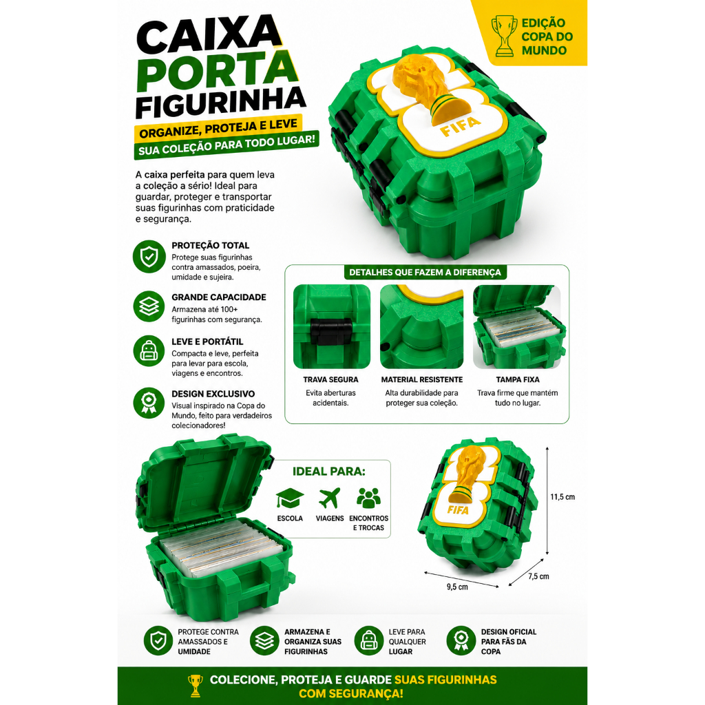 Porta Figurinha p/ Álbum Copa do Mundo 2026 - Caixa de Figurinha - Estojo Organizador