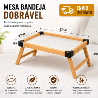 Bandeja Mesinha Dobrável de Madeira para Café na Cama Sofá Notebook Café da Manhã Refeição