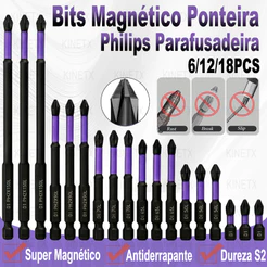 Jogo De Bits Magnéticos PH2 6/12/18 Peças Antiderrapante Aço S2 Para Parafusadeira De Impacto