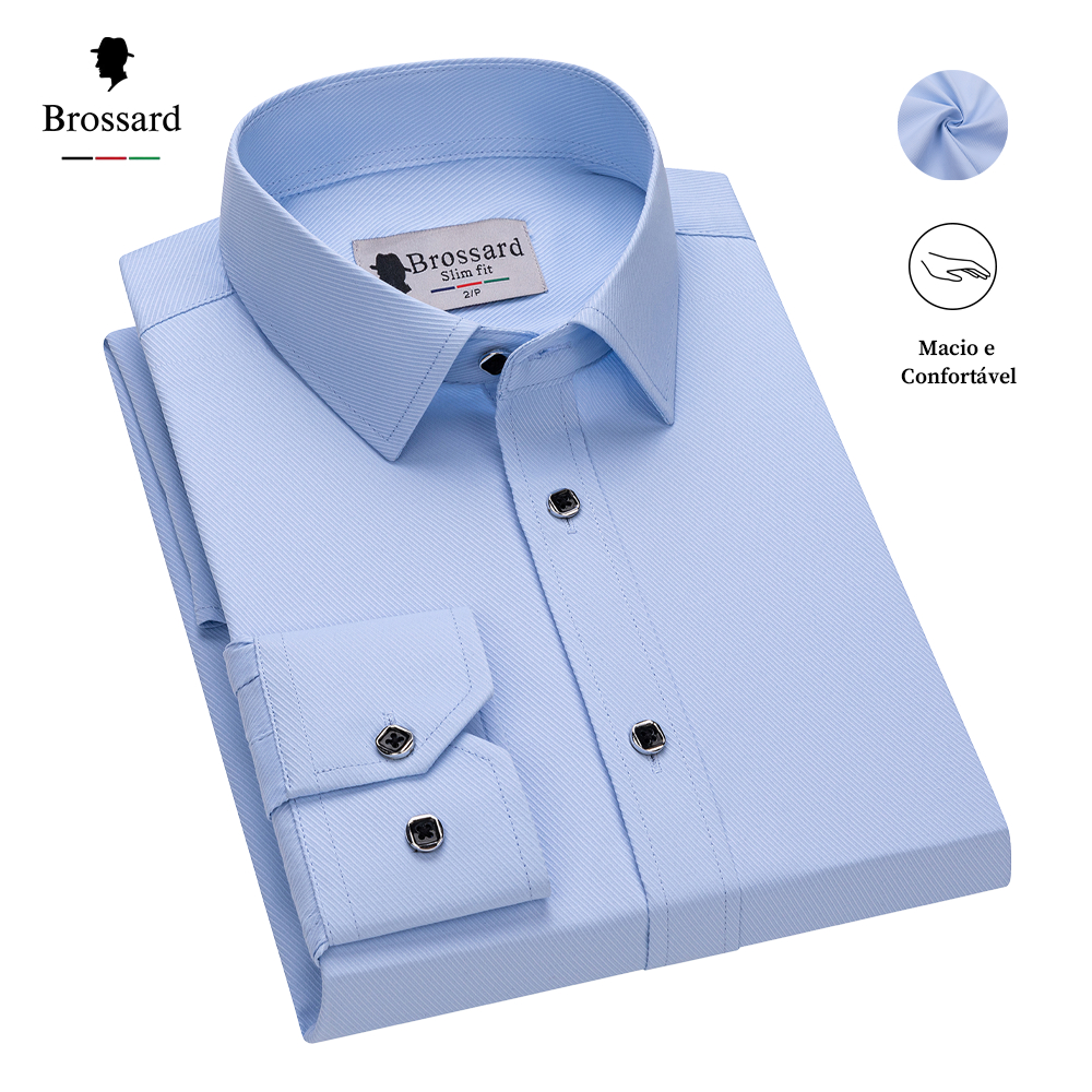 Camisa Social Masculina Algodão Manga Longa Slim Não amassa BROSSARD Estilosas Casual e Trabalho