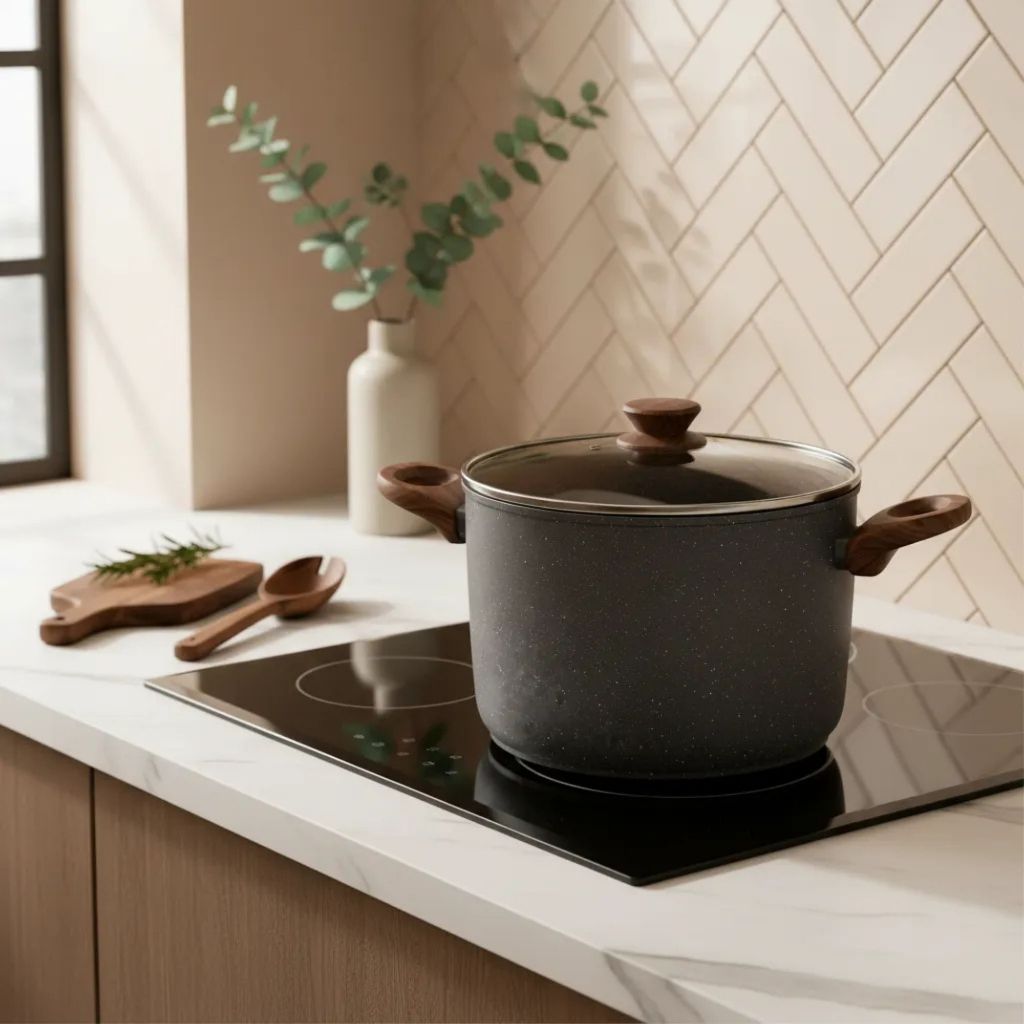 Caldeirão Panela Antiaderente 24cm Tampa De Vidro Cerâmica Indução Ceramica Cozimento Rápido Caldos Sopa Feijão Cook Top