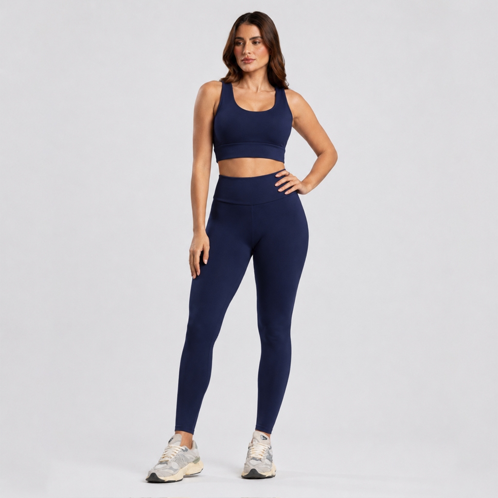 Conjunto Academia Treino Top e Calça Legging Feminina Básica Fitness Sem Transparencia