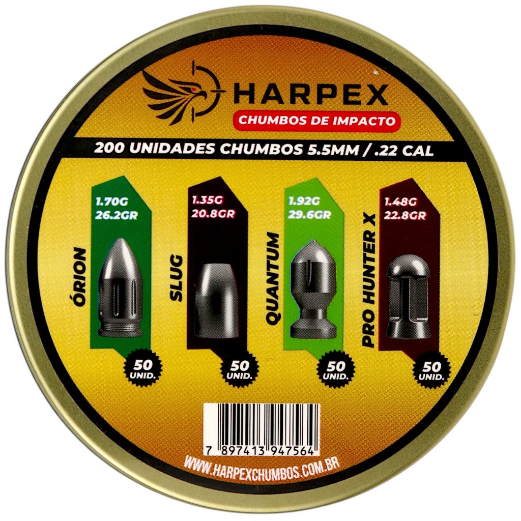 Chumbinho Harpex Combo Impacto - Órion, Slug, Quantum, Pro Hunter X 5.5mm (.22) - 200un