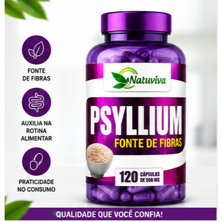 Psyllium 120 Cápsulas Fibra Solúvel Intestinal Saciedade Saúde Digestiva