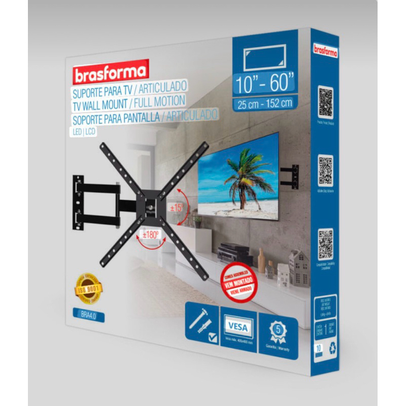 Suporte Articulado para TV e Monitor de 10 a 60 Polegadas - 6 Anos de Garantia e Alta Qualidade