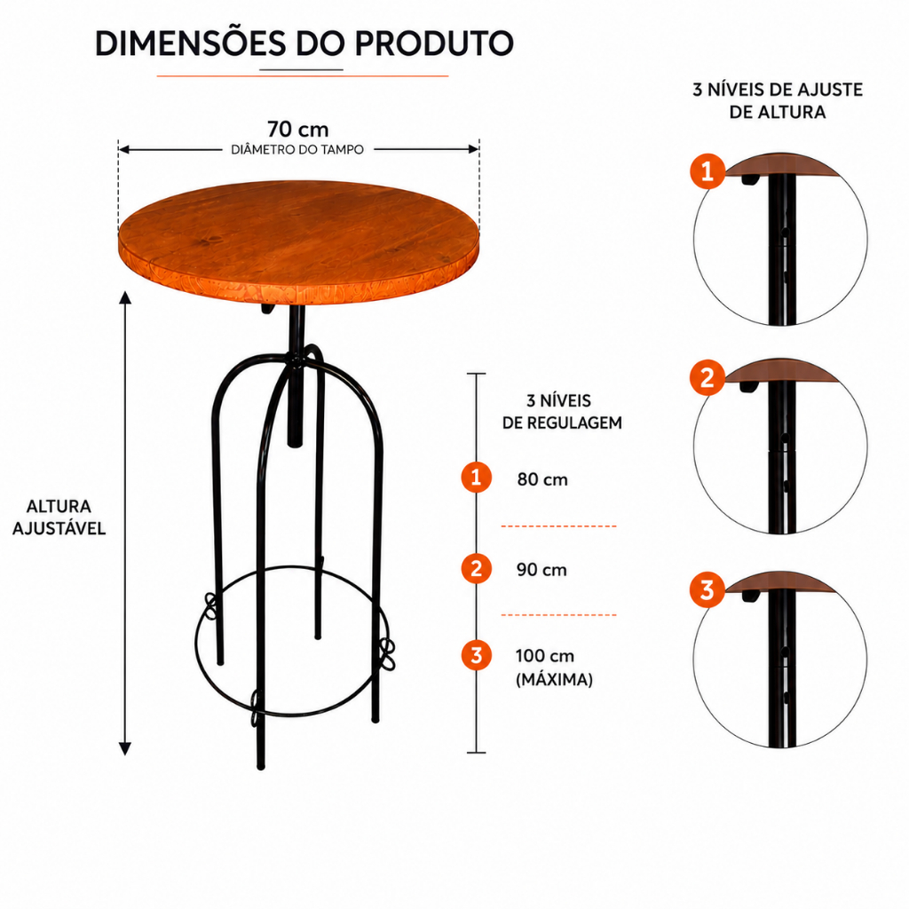 mesa bistrô tampo de 70 cm de diâmetro estilo industrial elegante para sala cozinha varanda jardins