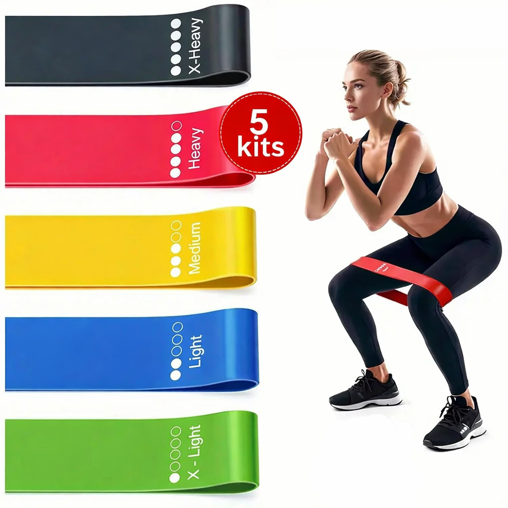 Kit 5 Faixas Elásticas Mini Band Academia Treino Glúteos Pernas Yoga Pilates Resistência