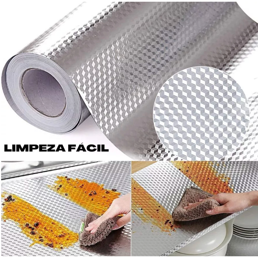 Papel de parede 5 Metros 3D alumínio adesivo 5mx 40cm impermeável anti óleo para armário Cozinha e protetor de fogão Bri
