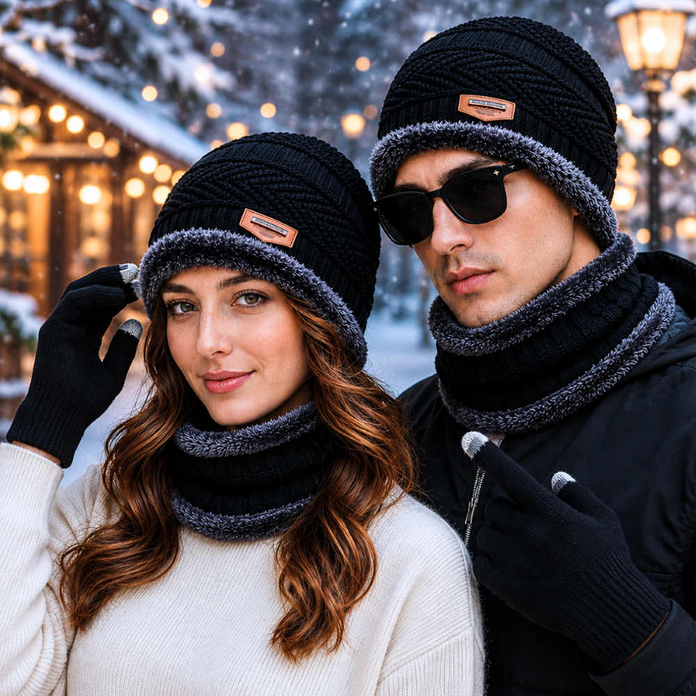 Kit Inverno Gorro Touca de Frio Lã + Protetor de Pescoço Gola Forrada Cachecol Feminino e Masculino